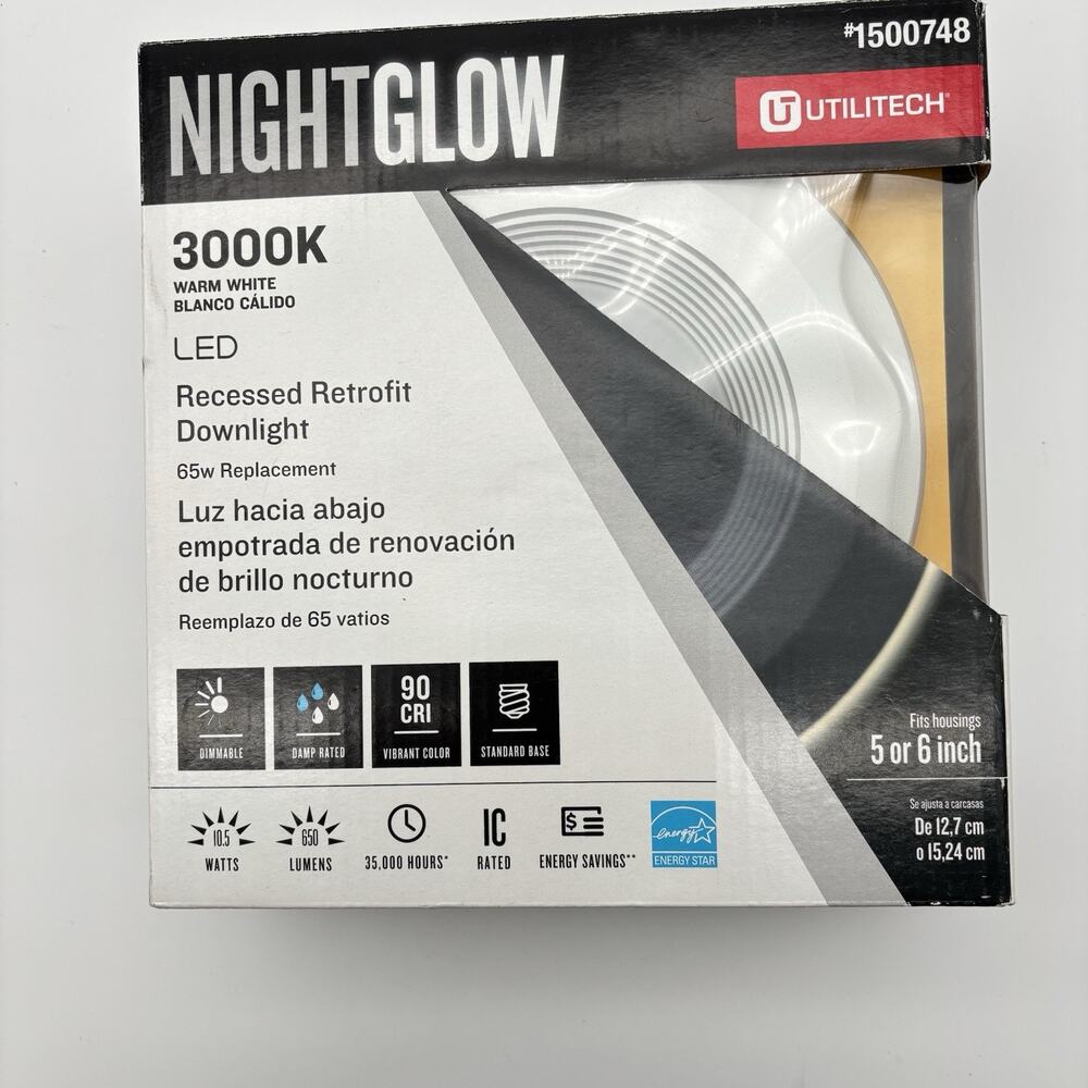 Utilitech Nightglow LED 5"-6" White Recessed Downlight Lights 65W New. Sealed.